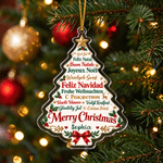 Personalised Christmas Tree Multilingual Merry Christmas Acrylic Ornament with Name Christmas Gift for Family Friends