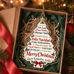 Personalised Christmas Tree Multilingual Merry Christmas Acrylic Ornament with Name Christmas Gift for Family Friends