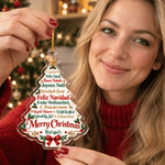 Personalised Christmas Tree Multilingual Merry Christmas Acrylic Ornament with Name Christmas Gift for Family Friends