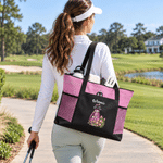 Personalisierte Golf-Themen-Tragetasche mit Geburtsblume, großem Fassungsvermögen, Namensaufdruck und Netztaschen – für den täglichen Gebrauch, als Geburtstagsgeschenk für Frauen, die Golf lieben