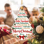 Personalised Christmas Tree Multilingual Merry Christmas Acrylic Ornament with Name Christmas Gift for Family Friends