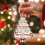 Personalised Christmas Tree Multilingual Merry Christmas Acrylic Ornament with Name Christmas Gift for Family Friends