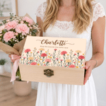 Personalised Birth Flower Wooden Memory Storage Box with Name and Text Anniversary Birthday Gift for Family Friends