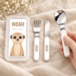 Personalized Cartoon Wild Animal Fork Spoon Knife 3 Pcs Cutlery Set with Name and Case Daily Use Back to School Birthday Christmas Gift for Kids 7