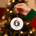 Personalised Santa Hat Initial & Cartoon Photo Heart Round Ceramic Ornament with Name Tree Decor Christmas Gift for Kid Family Friend