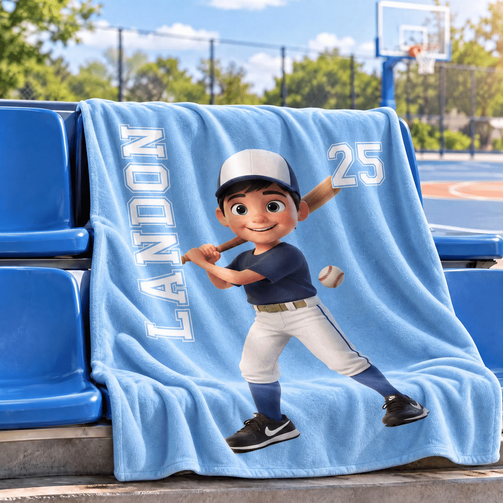 Personalised 3D-Effect Artwork Cartoon Character Photo Soft Throw Blanket with Name and Number Sport Theme Christmas Birthday Gift for Sports Fan 6