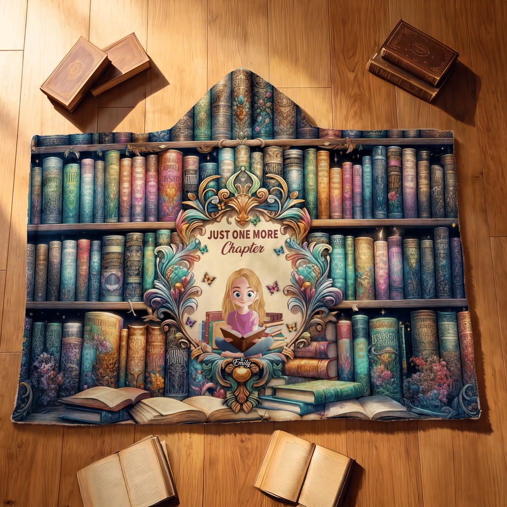 Personalized Reading Cartoon Character Soft Throw Hooded Blanket with Name Home Decor Birthday Gift for Bookworms Readers 5