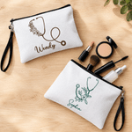 Personalized Floral Stethoscope Pattern Makeup Bag Tote Bag Set with Name Daily Use Birthday Nurse Day Gift for Nurses Healthcare Workers 4