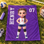 Personalised 3D-Effect Artwork Cartoon Character Photo Soft Throw Blanket with Name and Number Sport Theme Christmas Birthday Gift for Sports Fan 3