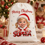 Personalized 3D-Effect Artwork Cartoon Character Photo Drawstring Christmas Gift Bag with Name Christmas Gift for Family Kids Friends 1