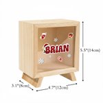 Personalised Christmas Theme Santa Hat Glitter Name Wooden Money Box Piggy Bank Christmas Gift for Boys Girls