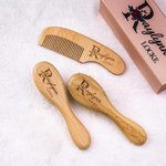 Personalized Baby Wooden Brush and Comb Set with Blanket Baby Shower Gift for Newborn