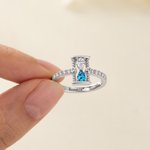Personalised Double Birthstones Hourglass Sterling Silver Ring with Engraved Text Dainty Jewellery Birthday Anniversary Gift for Woman Couple Family