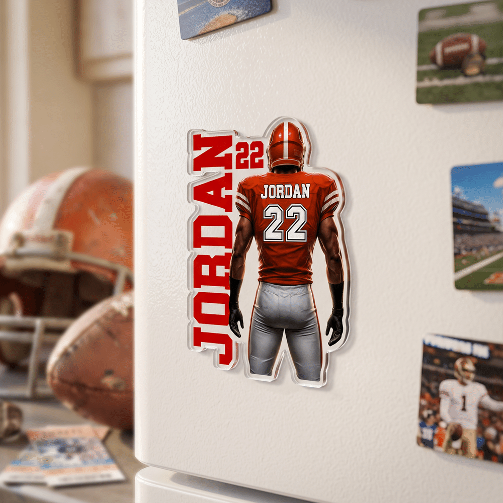 Personalised American Football Player Shirt Acrylic Magnetic Fridge Magnet with Name and Number Home Decor Game Day Birthday Gift for American Football Player Lover 5