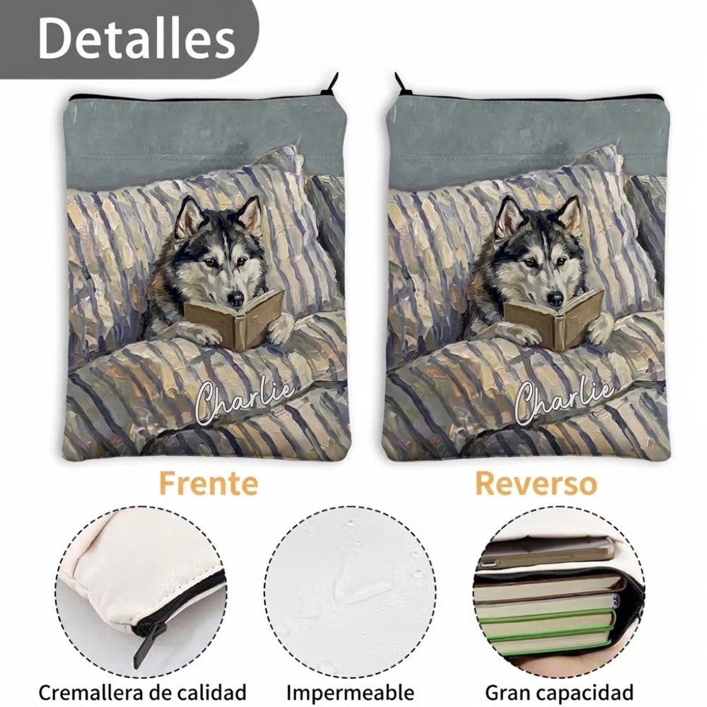 Funda para libro personalizada con foto estilo pintura al óleo nombre cremallera y bolsillo delantero regalo de cumpleaños para amantes de mascotas 8