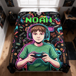 Gepersonaliseerde, zachte plaid met spelconsole-motief, cartoonafbeelding en foto, met naam – woondecoratie, cadeau voor een spelletjesavond of verjaardag voor een gamer, meisje of jongen 3