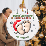 Personalised Merry Christmas Footprint Round Ceramic Ornament with Title and Year Tree Decor Christmas Baptism Gift for Baby Kids 5