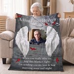 Personalized Angel Wings A Hug From Heaven Soft Throw Blanket with Photo Daily Use Memorial Sympathy Gift for Family