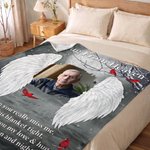 Personalized Angel Wings A Hug From Heaven Soft Throw Blanket with Photo Daily Use Memorial Sympathy Gift for Family