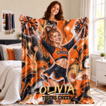 Coperta morbida personalizzata con foto in stile pittura a olio, con nome e testo: regalo di compleanno a tema stagionale per cheerleader e allenatori