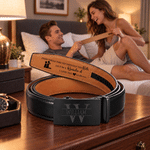 Personalised Engraved Stickman Couple Leather Belt with Name Daily Wear Christmas Gift for Husband Boyfriend