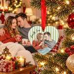 Addobbo natalizio personalizzato in ceramica, a forma di cuore o rotondo, con foto acquerellata a strisce e testo: regalo di Natale per la famiglia e le coppie
