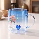 Personalised Butterfly Birth Flower 3D Heart Ornament Glass Mug with Name Mother's Day Birthday Gift for Mum Woman