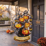 Personalized Acrylic Faux Stained Glass Jack-O'-Lantern Pumpkin Tree Suncatcher with Text Halloween Fall Window Decor Gift for Halloween Lovers