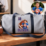 Personalized Large Capacity Striped Sports Number Canvas Travel Duffel Bag with Photo and Name Physical Exercise Gift for Sports Lovers