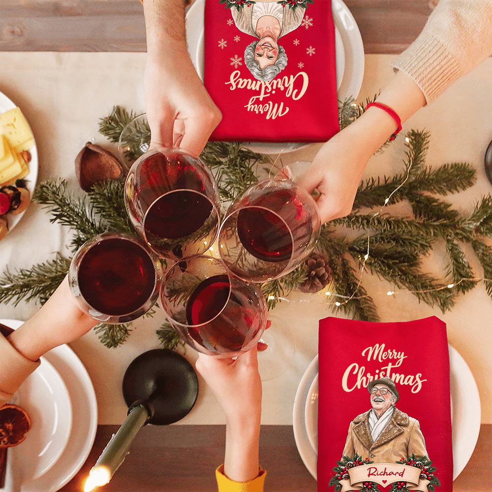 Personalised Vintage American Style Portrait 100% Cotton Red Napkin with Name Table Decor Christmas Party Gift for Family Friends 6