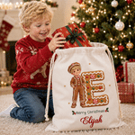 Personalized 3D-Style Art Christmas Cartoon Character Photo Canvas Drawstring Gift Bag with Initial and Name Christmas Gift for Boys Girls