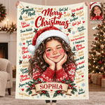 Personalized Retro Style Photo Multilingual Merry Christmas Soft Throw Blanket with Name Home Decor Christmas Gift for Family Friend