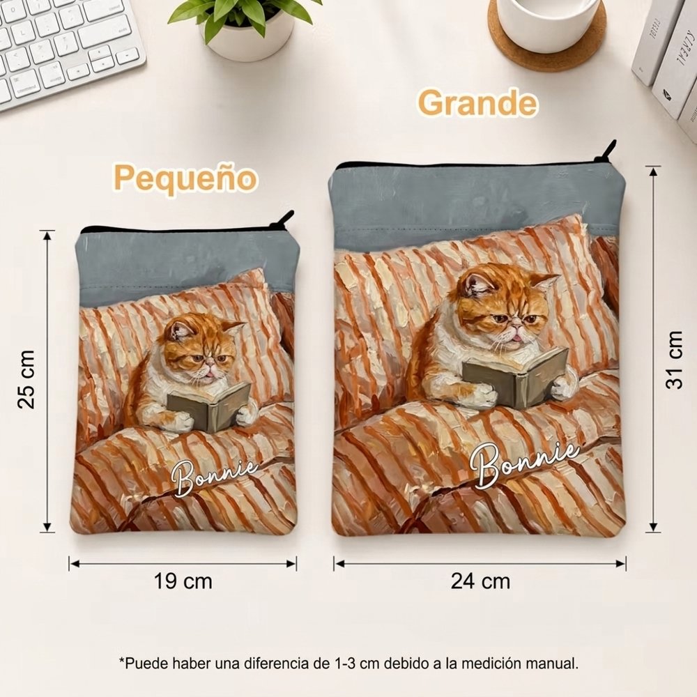Funda para libro personalizada con foto estilo pintura al óleo nombre cremallera y bolsillo delantero regalo de cumpleaños para amantes de mascotas 7