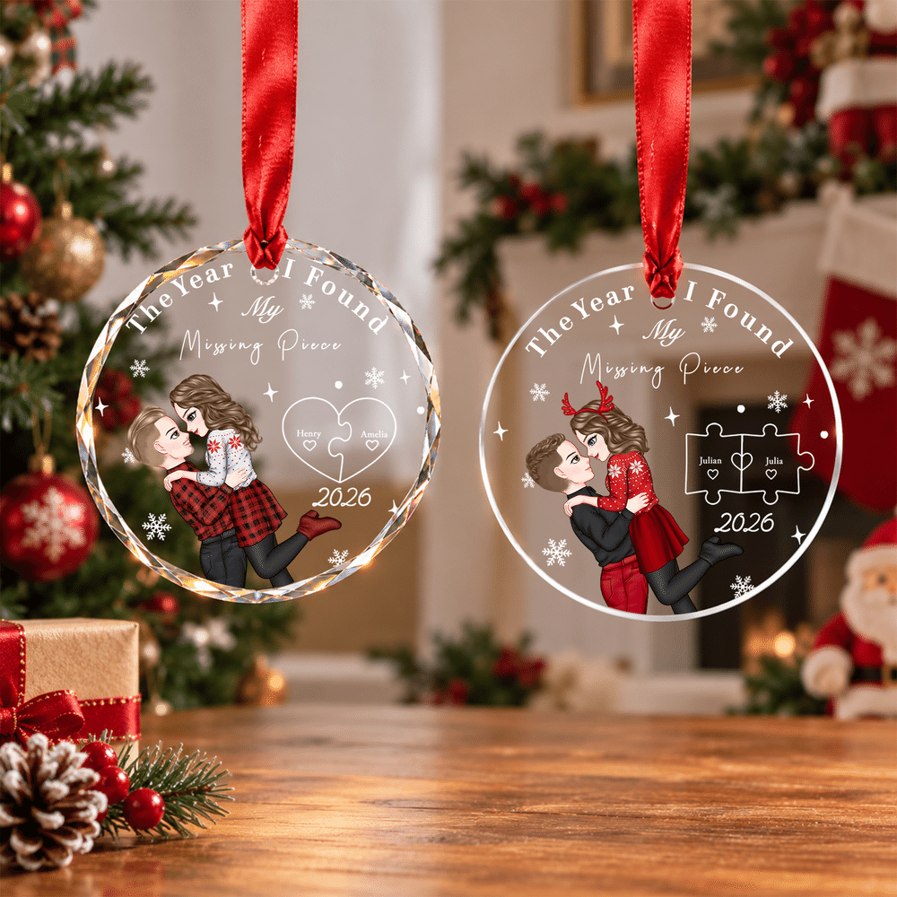 Personalized Puzzle Snowflake Cartoon Character Acrylic Glass Ornament with Name and Year Christmas Gift for Newlywed Couple Family 6