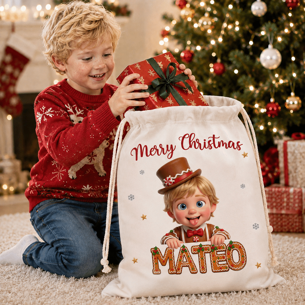 Personalized 3D-Effect Artwork Cartoon Character Photo Drawstring Christmas Gift Bag with Name Christmas Gift for Family Kids Friends 2