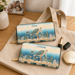 Personalised Imitation Quilting Style 1-10 Sea Turtles PU Leather Wallet with Names Daily Use Birthday Anniversary Gift for Mum Gran Woman