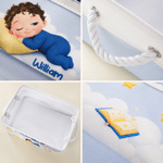Personalized Just One More Story Cartoon Sleeping Baby Linen Storage Basket with Name and Handle Daily Use Birthday Baby Shower Gift for Baby