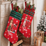 Personalised 3D-Effect Artwork Photo Snowflake Plaid Pattern Christmas Stocking with Name and Initial Christmas Gift for Family Kids Friends 6