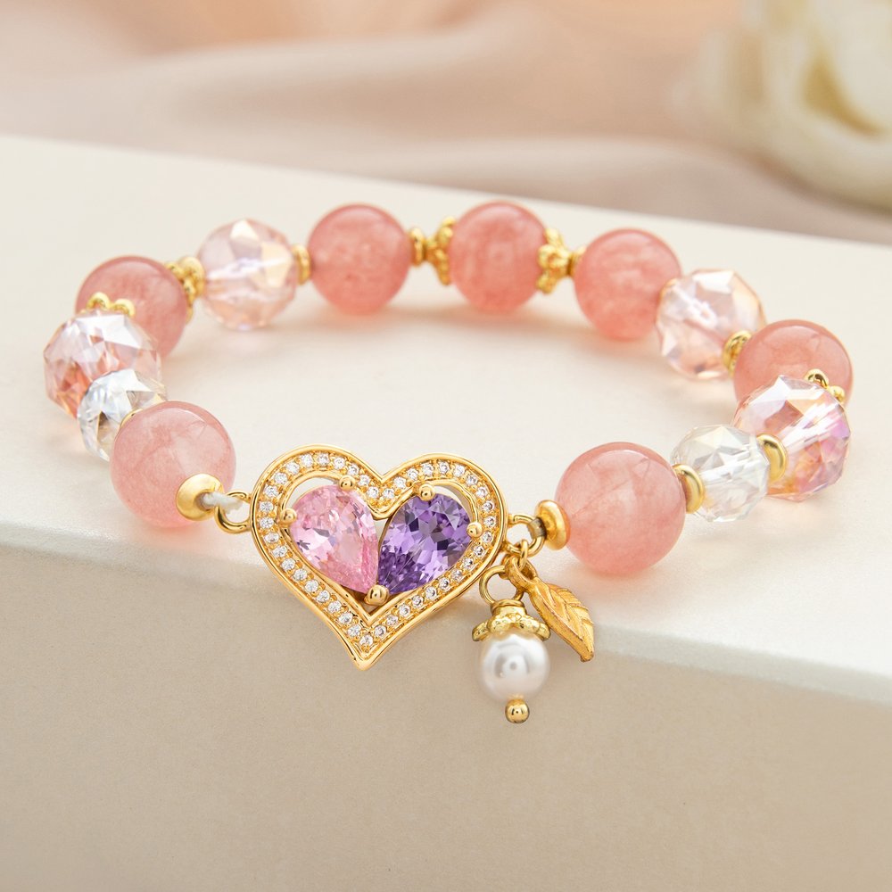 Gepersonaliseerde armband van sterlingzilver met geboortestenen en hartvormige helende kristallen, met parelhanger – Sierlijke sieraden als verjaardags- of jubileumcadeau voor moeder of echtgenote 1