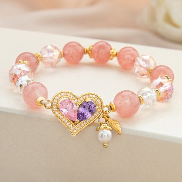 Gepersonaliseerde armband van sterlingzilver met geboortestenen en hartvormige helende kristallen, met parelhanger – Sierlijke sieraden als verjaardags- of jubileumcadeau voor moeder of echtgenote