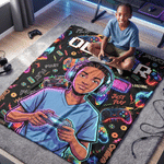Gepersonaliseerde, zachte plaid met spelconsole-motief, cartoonafbeelding en foto, met naam – woondecoratie, cadeau voor een spelletjesavond of verjaardag voor een gamer, meisje of jongen 2