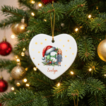 Personalised Santa Hat Initial & Cartoon Photo Heart Round Ceramic Ornament with Name Tree Decor Christmas Gift for Kid Family Friend