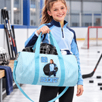 Personalized Large Capacity Striped Sports Number Canvas Travel Duffel Bag with Photo and Name Physical Exercise Gift for Sports Lovers