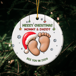 Personalised Merry Christmas Footprint Round Ceramic Ornament with Title and Year Tree Decor Christmas Baptism Gift for Baby Kids 2