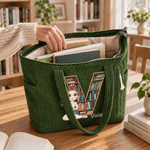 Personalised Cartoon Character Reading Girl Large Capacity Corduroy Tote Bag with Name Daily Use Birthday Christmas Gift for Women