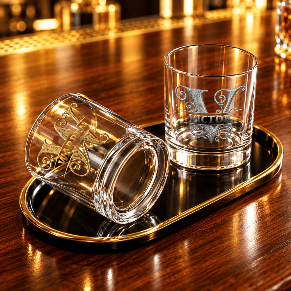 Personalised Retro Pattern 10oz Initial Whisky Glass with Name Party Birthday Gift for Whisky Lovers 6