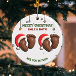 Personalised Merry Christmas Footprint Round Ceramic Ornament with Title and Year Tree Decor Christmas Baptism Gift for Baby Kids 3