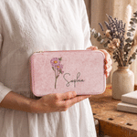 Personalised Vintage Birth Flower Knitting Crochet Notions Storage Box with Name and 12 Pouches Travel Accessory Birthday Gift for Knitting Love