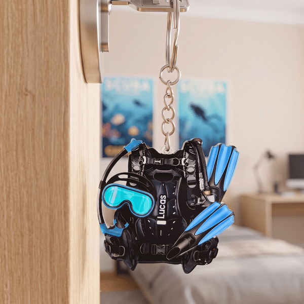 Personalized Multicolor Scuba Diver Gear Acrylic Keychain Daily Decor Scuba Diving Gift for Divers Scuba Enthusiasts