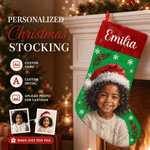 Personalized Santa Hat Oil Painting Photo Multicolor Christmas Stocking with Name Home Decoration Christmas Gift for Kid Family 6